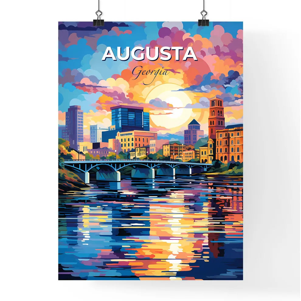 Augusta, Georgia, A Poster of a colorful cityscape with a bridge over a river Default Title