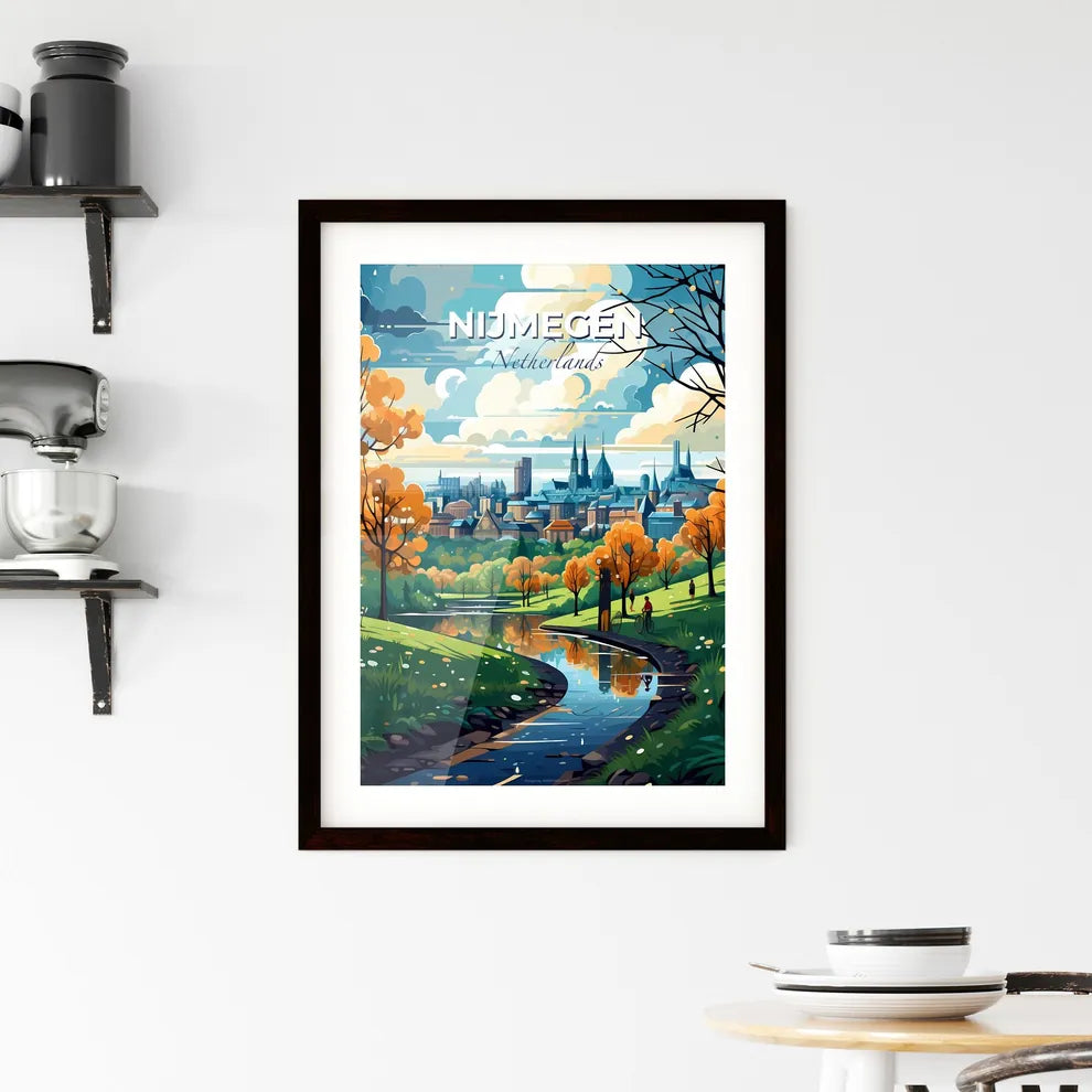 Nijmegen, Netherlands, A Poster of a river running through a park with trees and a city in the background Default Title