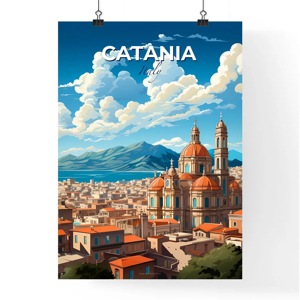 Catania, Italy, A Poster of a large building with orange roofs and a large body of water Default Title