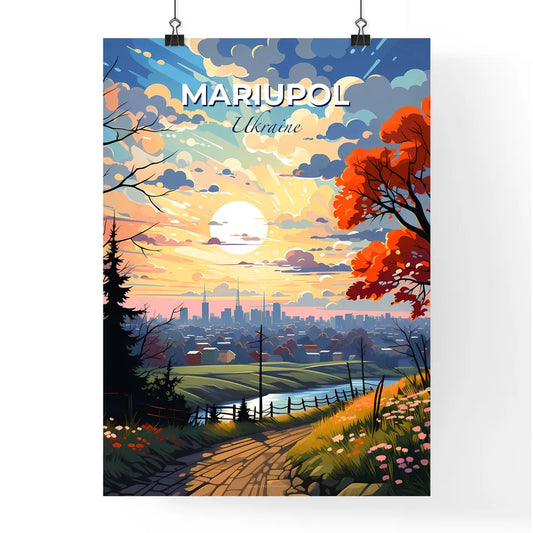 Mariupol, Ukraine, A Poster of a landscape with a road and trees and a city in the background Default Title