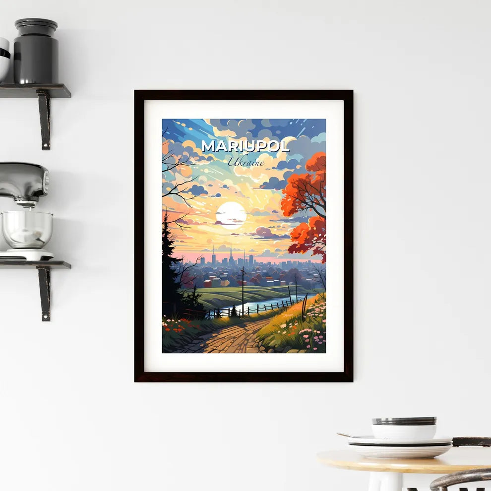 Mariupol, Ukraine, A Poster of a landscape with a road and trees and a city in the background Default Title