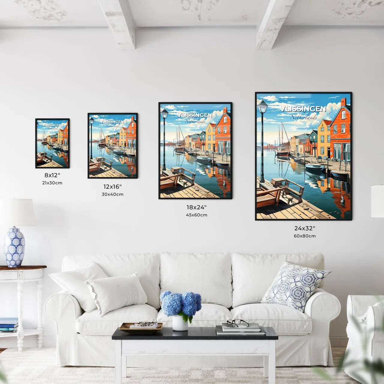 Vlissingen, Netherlands, A Poster of a water way with boats and buildings Default Title