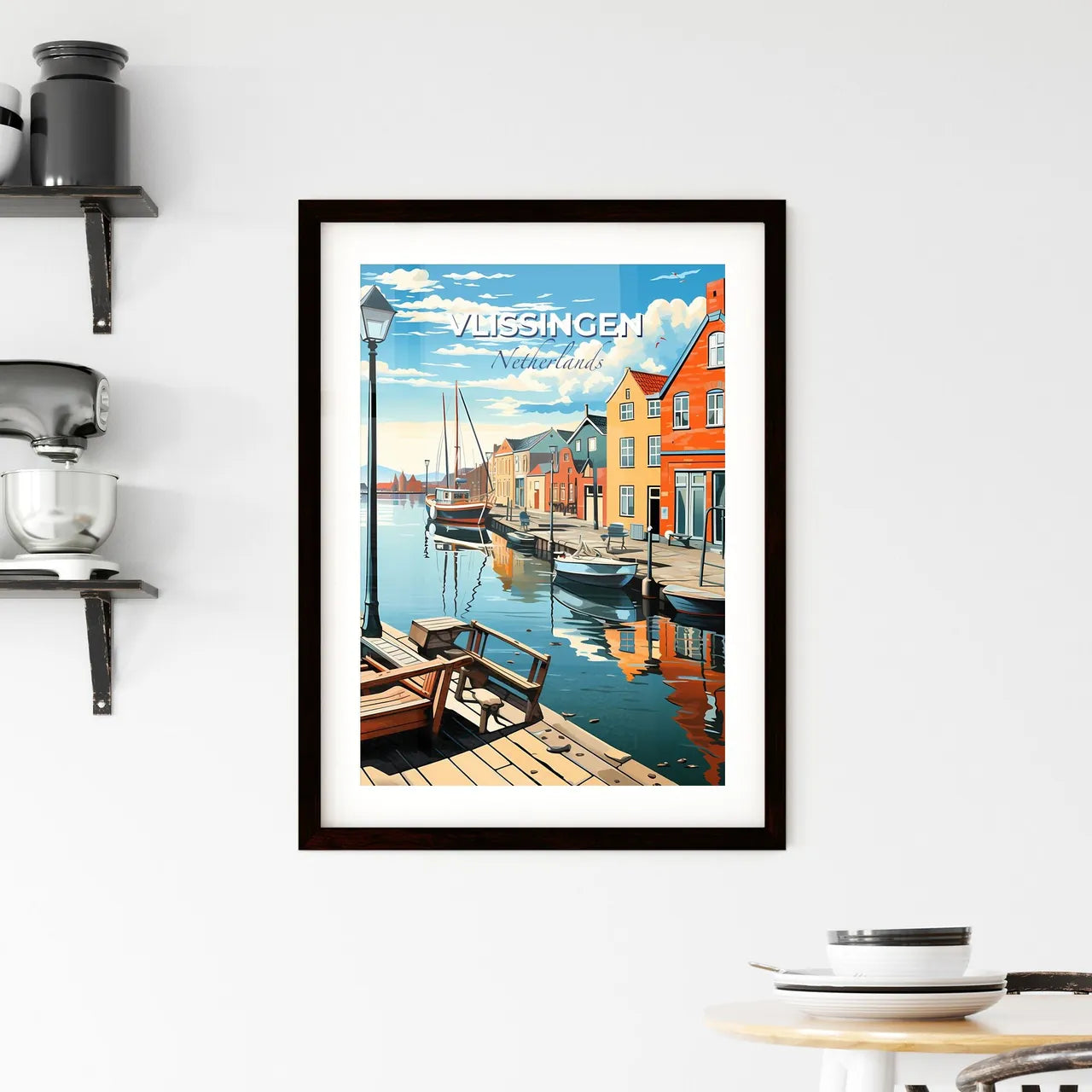 Vlissingen, Netherlands, A Poster of a water way with boats and buildings Default Title