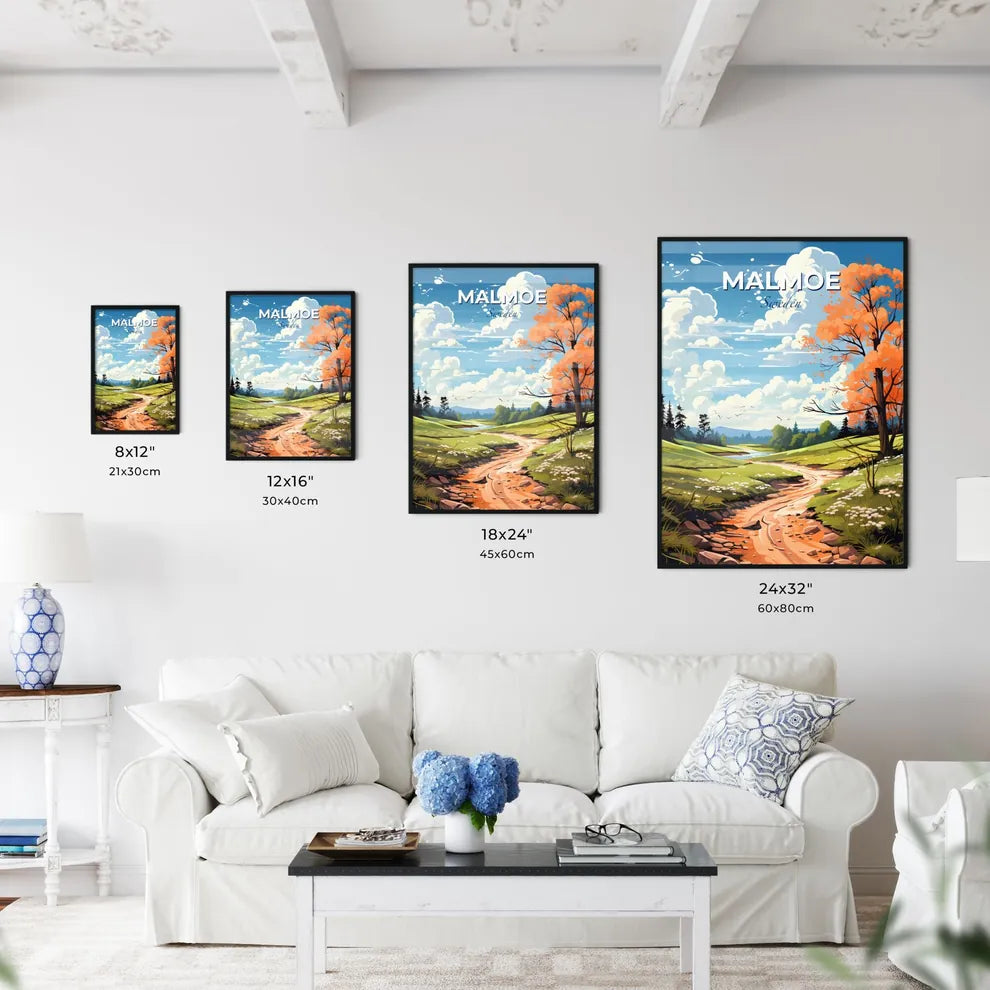 Malmoe, Sweden, A Poster of a landscape with a stream and trees Default Title