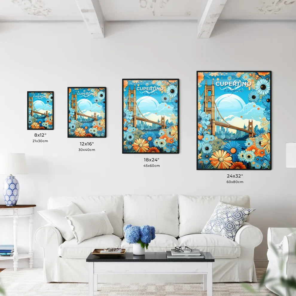 Cupertino, California, A Poster of a bridge and flowers in a frame Default Title