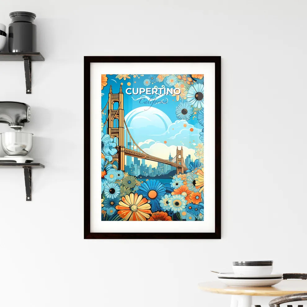 Cupertino, California, A Poster of a bridge and flowers in a frame Default Title