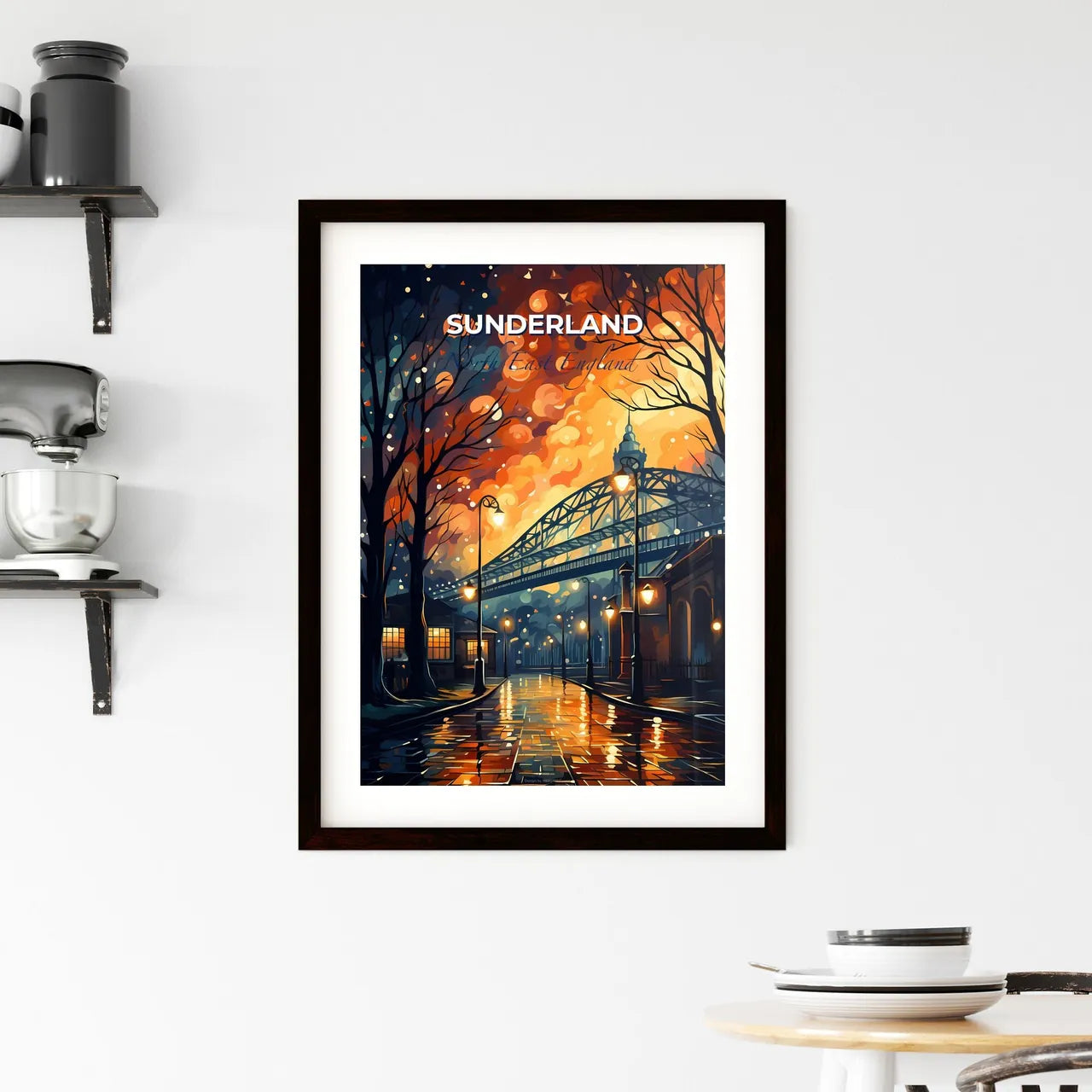 Sunderland, North East England, A Poster of a street with a bridge and trees at night Default Title