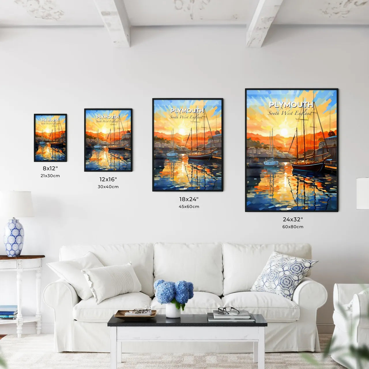Plymouth, South West England, A Poster of a painting of boats in a harbor Default Title