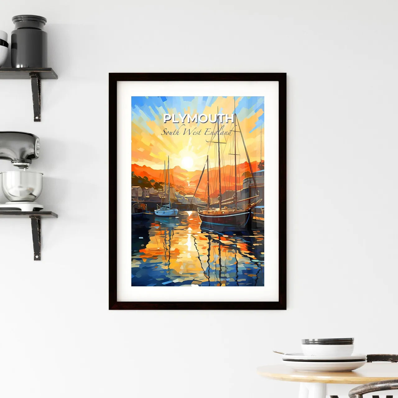 Plymouth, South West England, A Poster of a painting of boats in a harbor Default Title