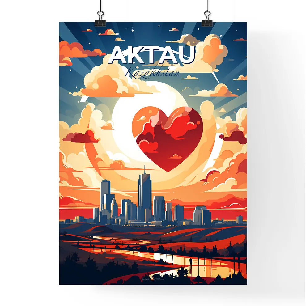 Aktau, Kazakhstan, A Poster of a city skyline with a heart in the sky Default Title