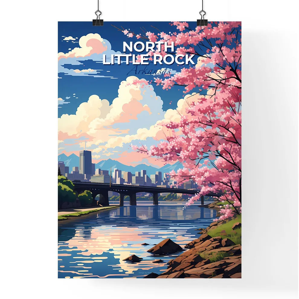 North Little Rock, Arkansas, A Poster of a river with pink trees and a bridge Default Title