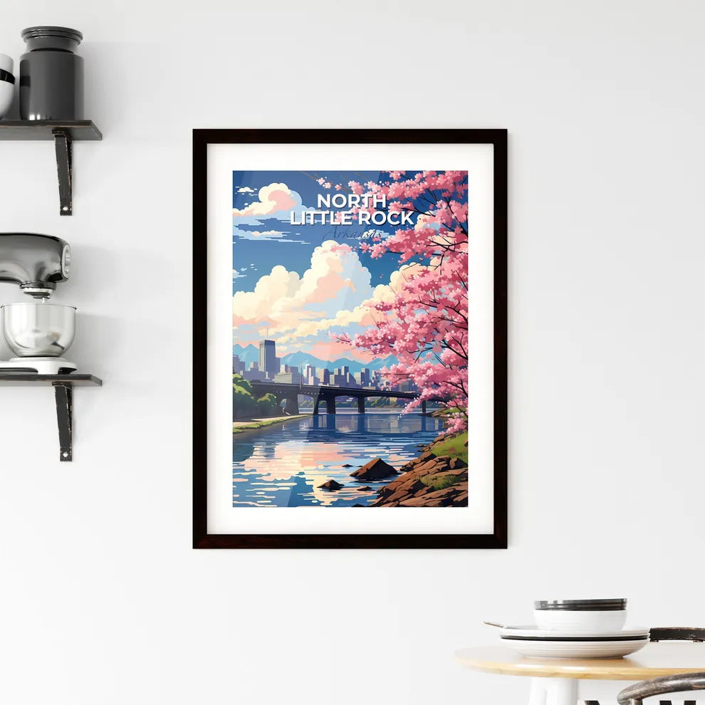 North Little Rock, Arkansas, A Poster of a river with pink trees and a bridge Default Title