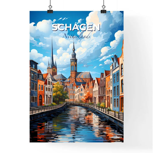 Schagen, Netherlands, A Poster of a water canal with buildings and a clock tower Default Title