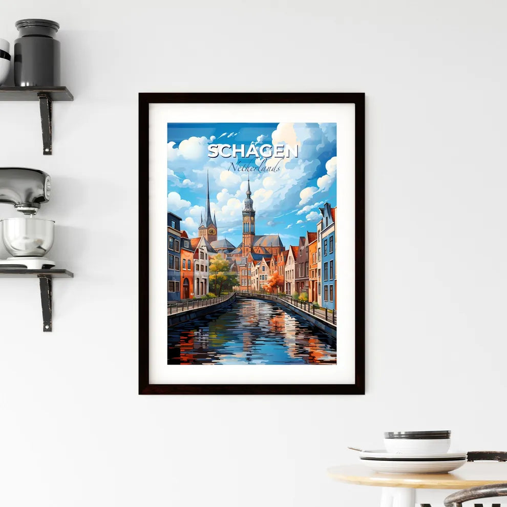 Schagen, Netherlands, A Poster of a water canal with buildings and a clock tower Default Title