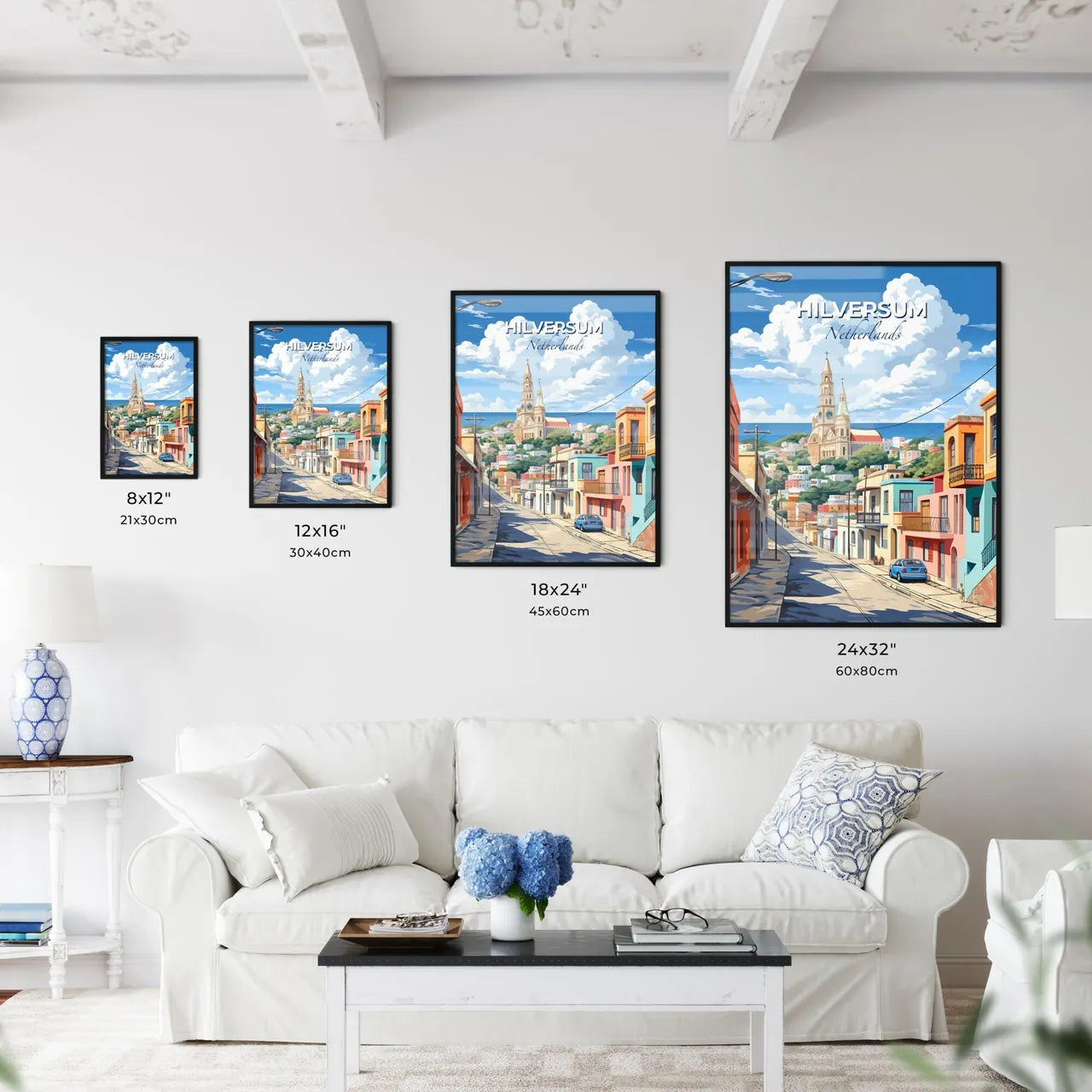 Hilversum, Netherlands, A Poster of a street with a church in the background Default Title