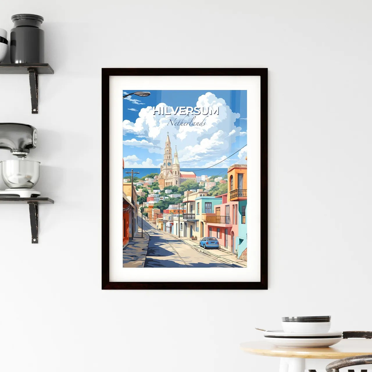 Hilversum, Netherlands, A Poster of a street with a church in the background Default Title