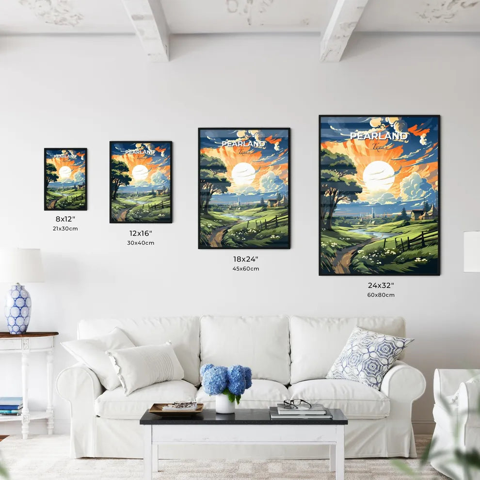 Pearland, Texas, A Poster of a landscape with a river and trees and a house Default Title