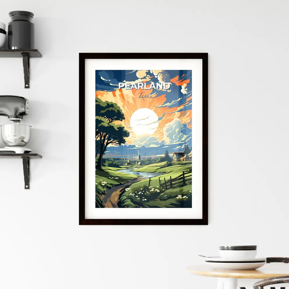 Pearland, Texas, A Poster of a landscape with a river and trees and a house Default Title
