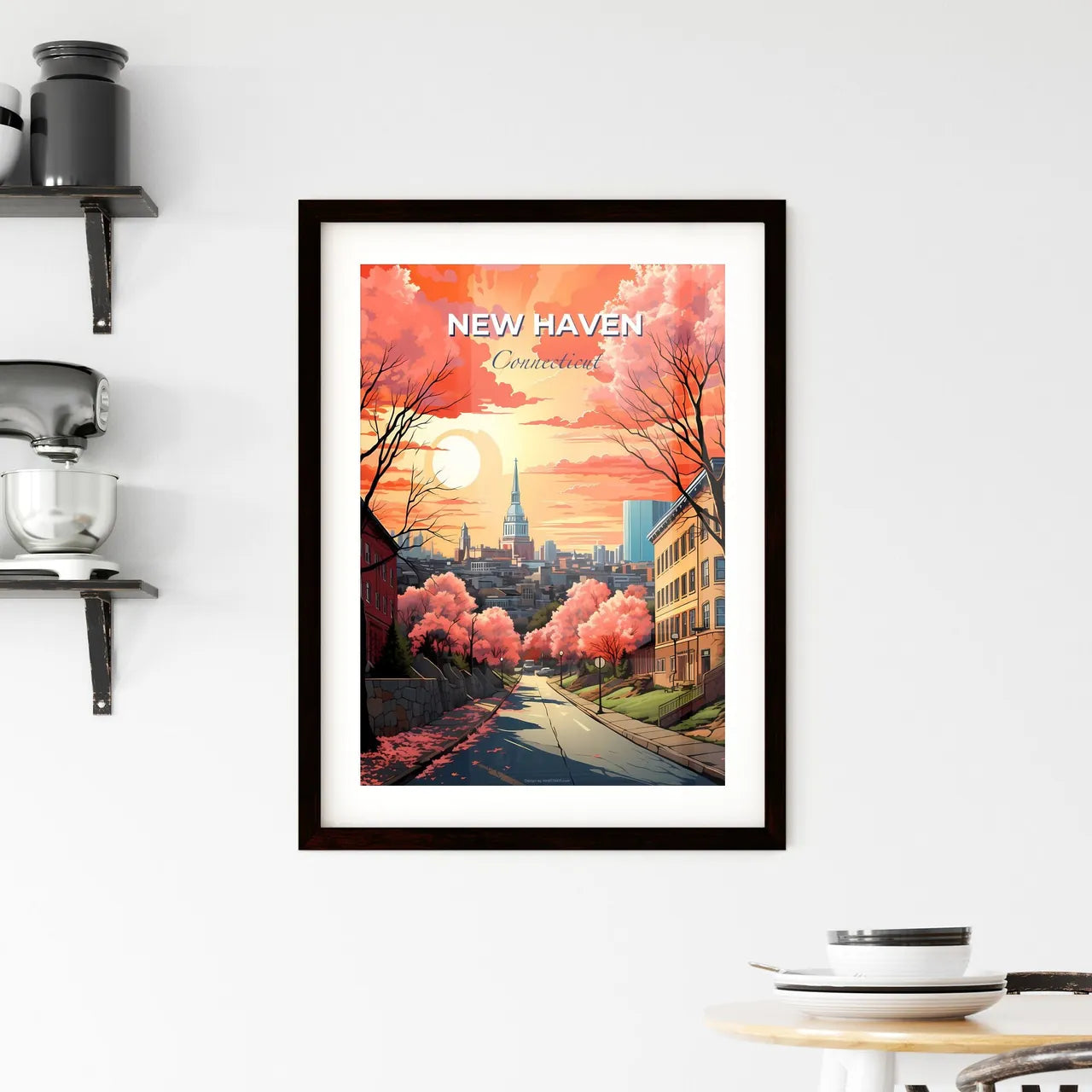 New Haven, Connecticut, A Poster of a road with trees and buildings in the background Default Title