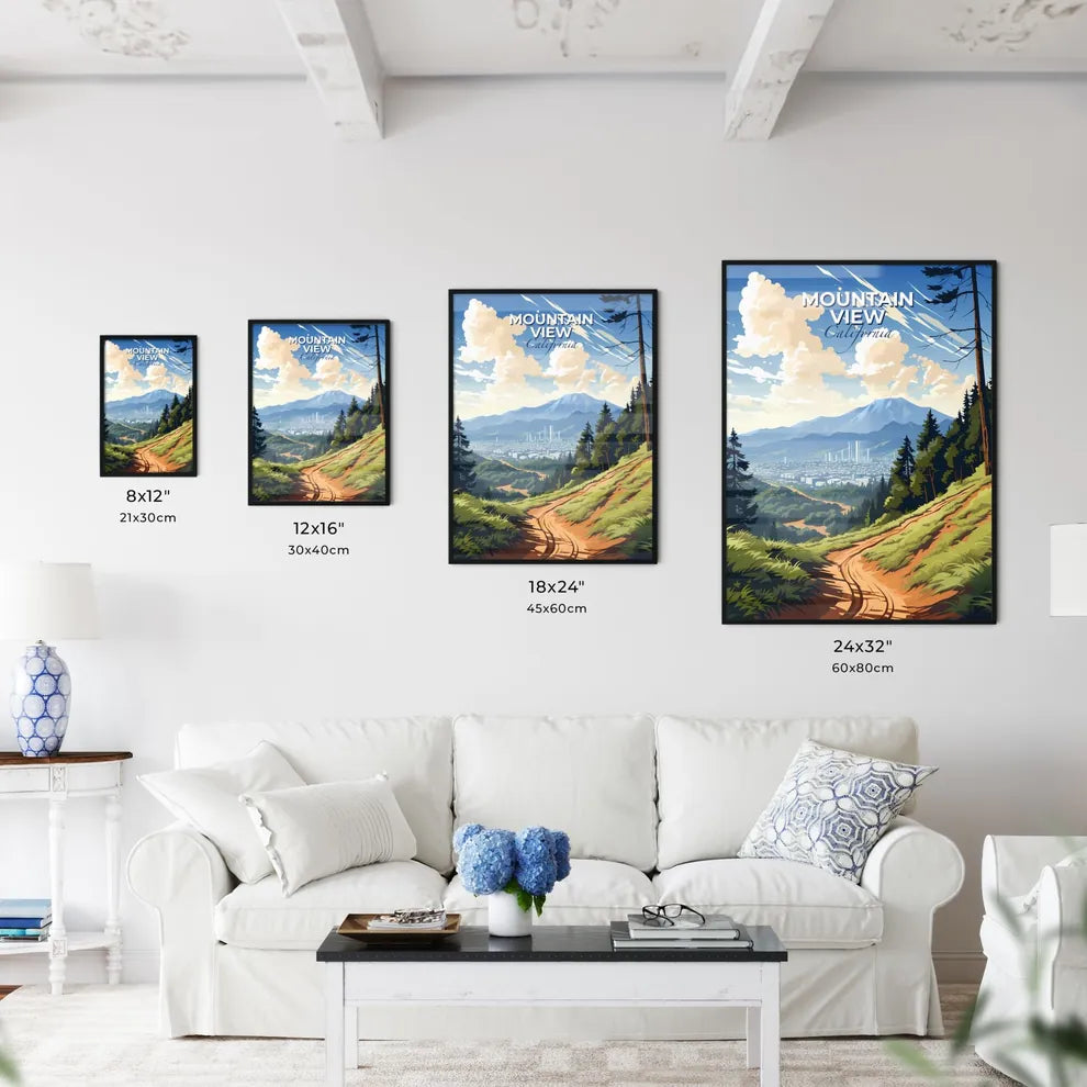 Mountain View, California, A Poster of a landscape of a mountain and a city Default Title