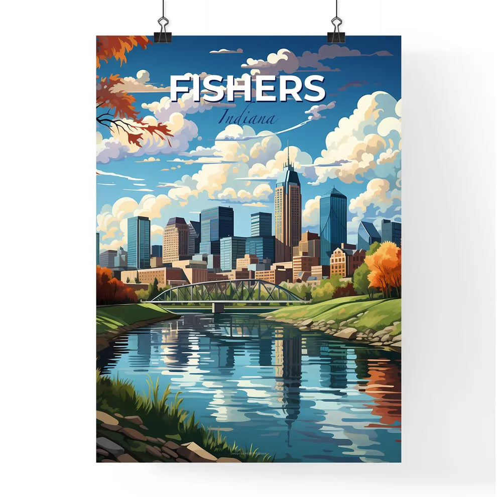 Fishers, Indiana, A Poster of a river with a bridge and a city in the background Default Title