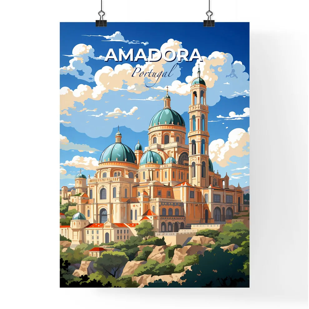 Amadora, Portugal, A Poster of a large building with blue domes and a blue sky with clouds Default Title