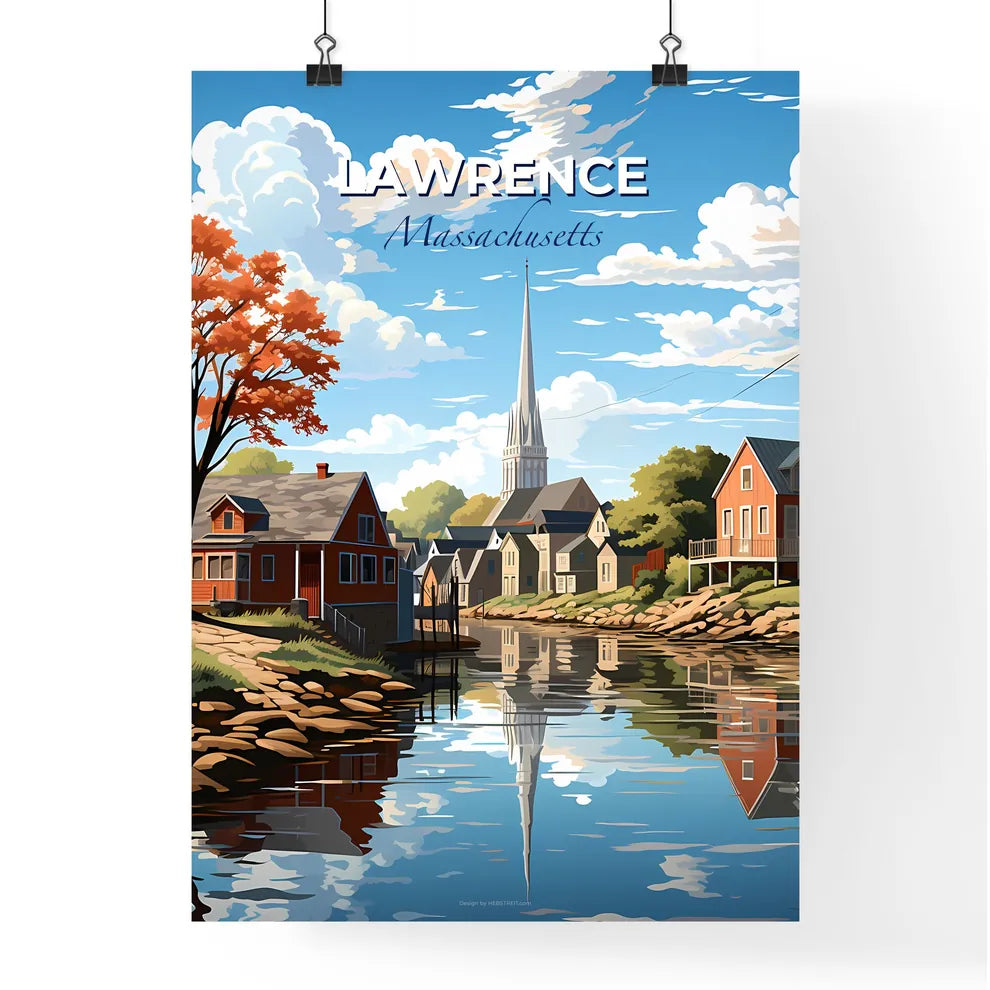 Lawrence, Massachusetts, A Poster of a painting of a river with houses and trees Default Title