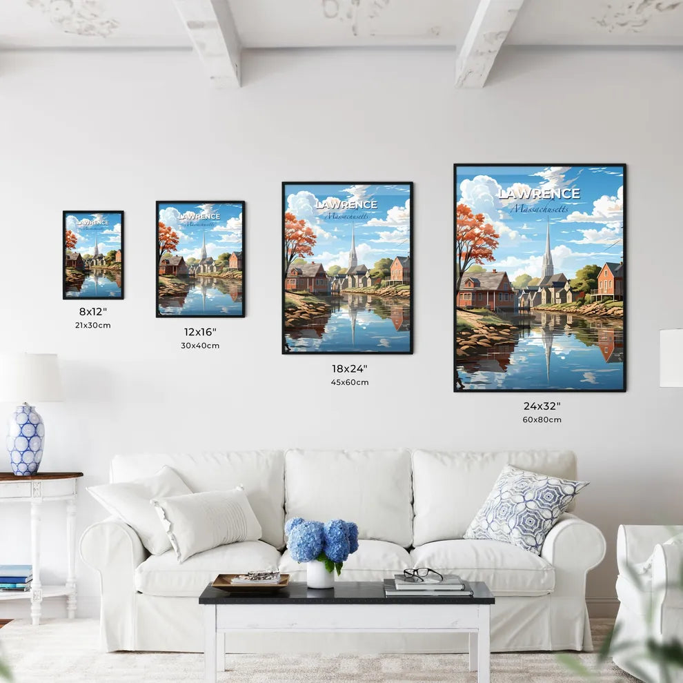 Lawrence, Massachusetts, A Poster of a painting of a river with houses and trees Default Title