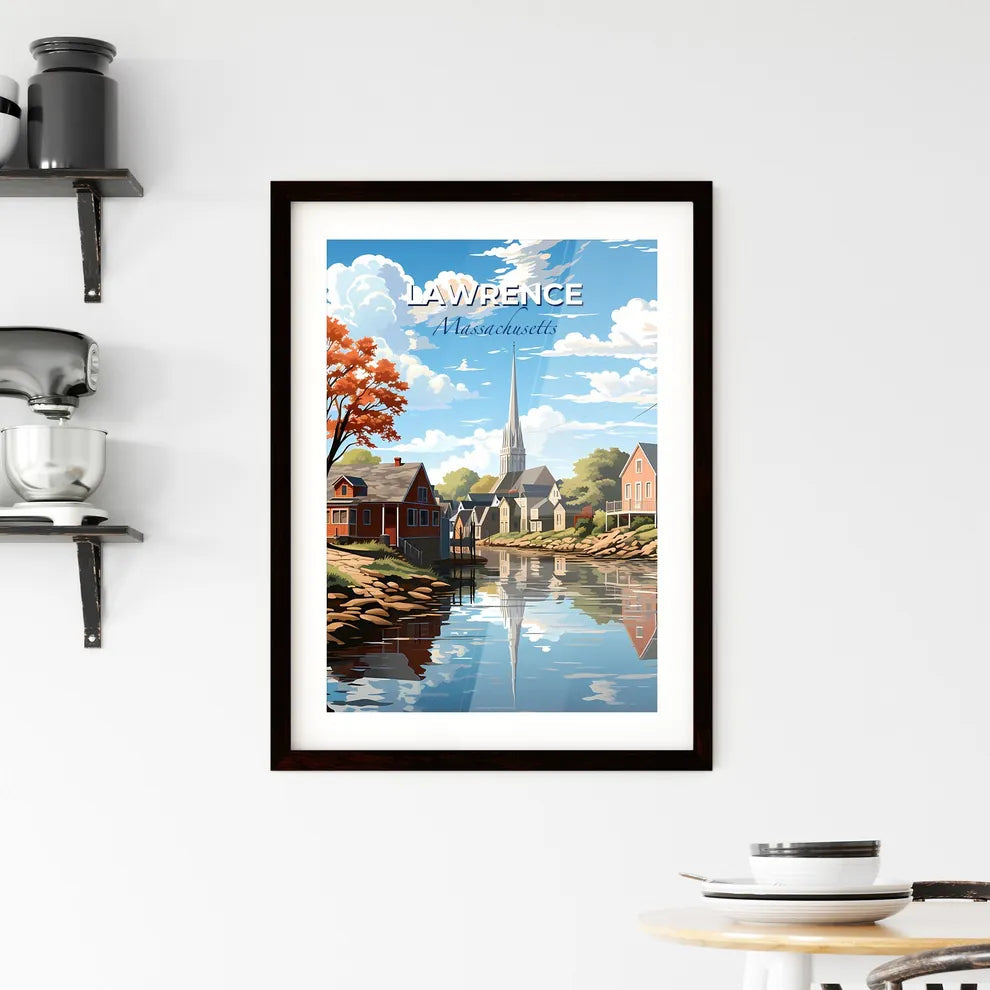Lawrence, Massachusetts, A Poster of a painting of a river with houses and trees Default Title