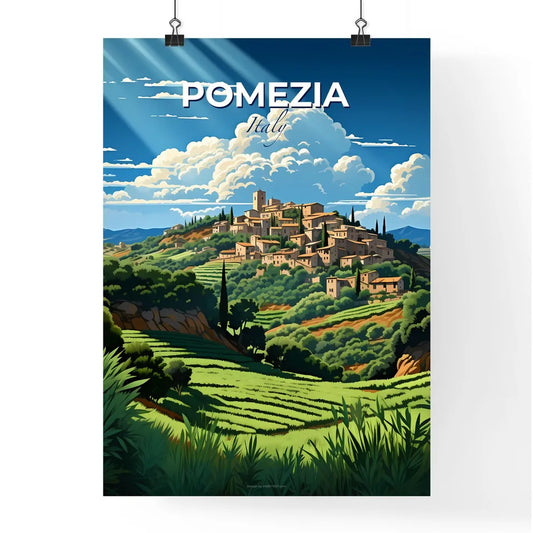 Pomezia, Italy, A Poster of a landscape with a village on a hill Default Title