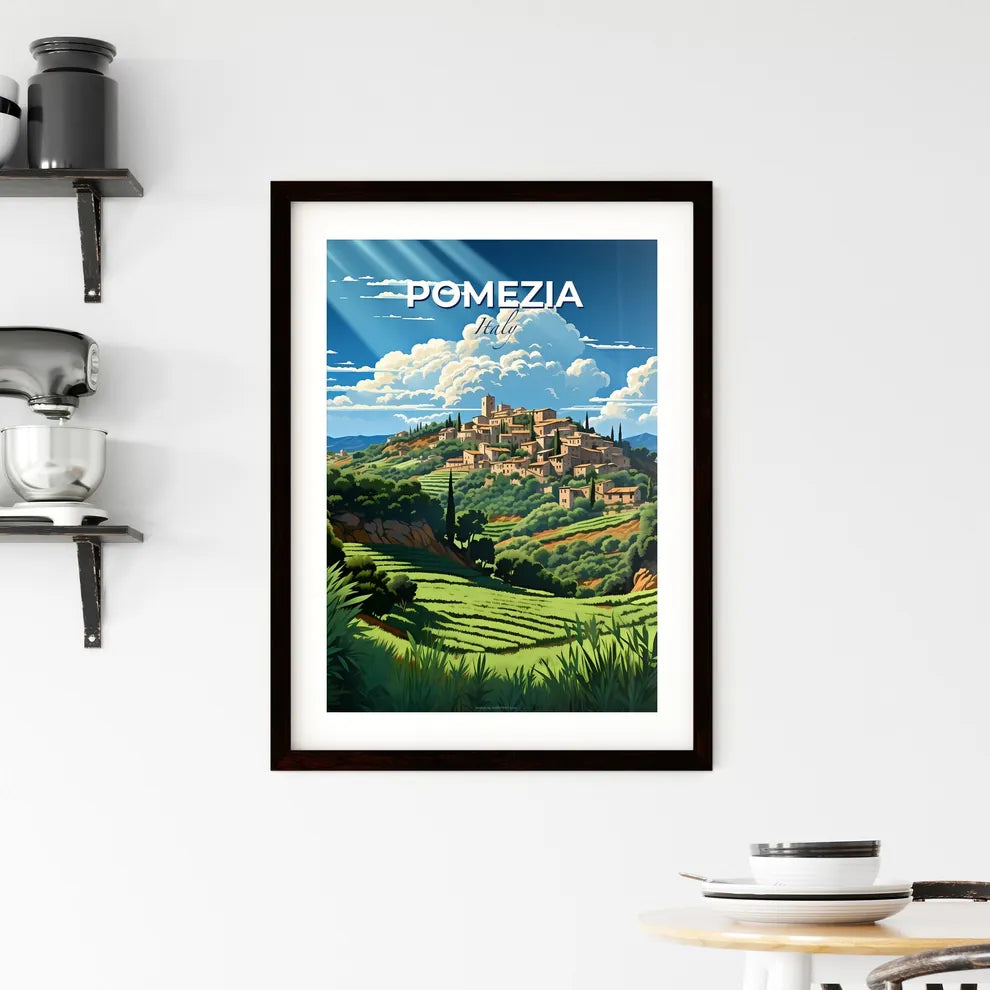 Pomezia, Italy, A Poster of a landscape with a village on a hill Default Title