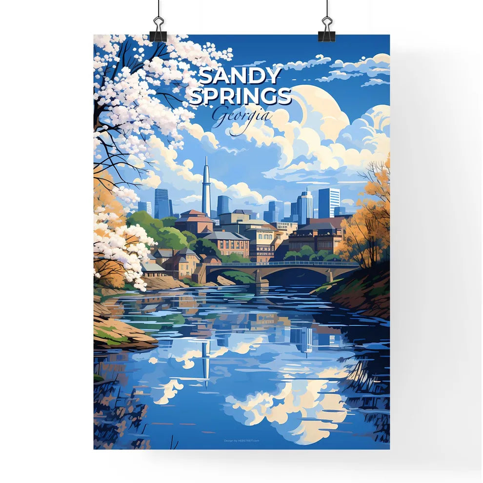 Sandy Springs, Georgia, A Poster of a river with a bridge and trees and buildings Default Title