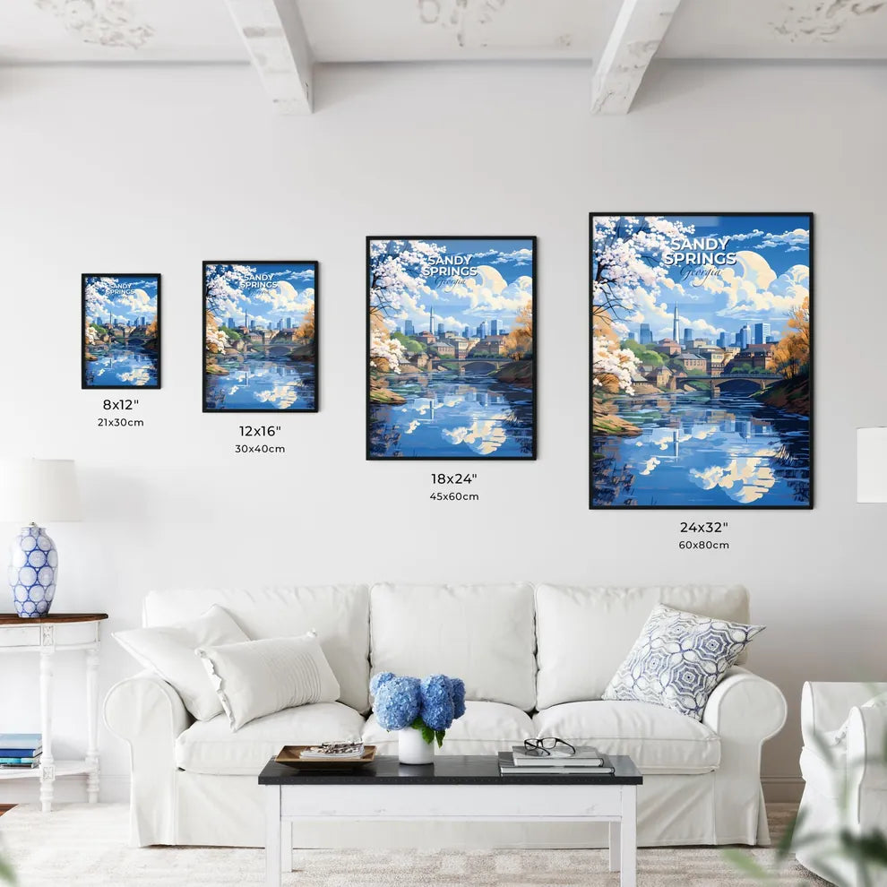 Sandy Springs, Georgia, A Poster of a river with a bridge and trees and buildings Default Title