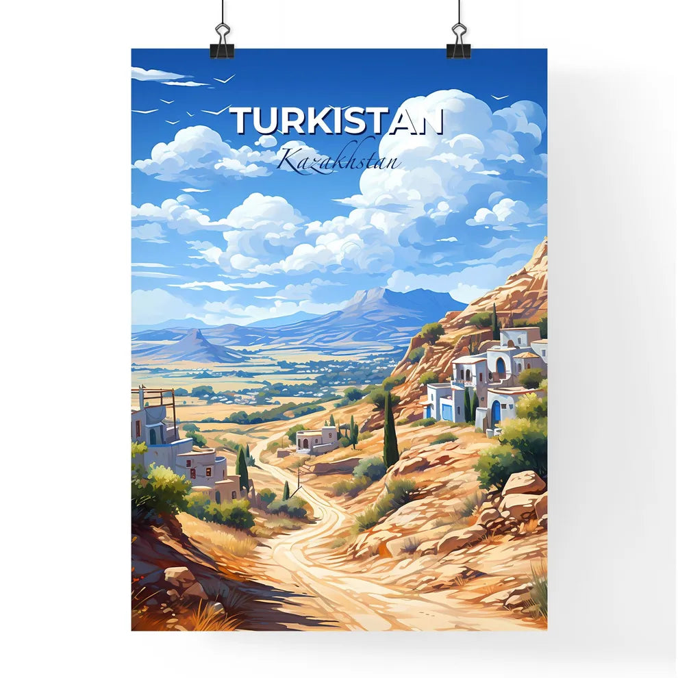 Turkistan, Kazakhstan, A Poster of a landscape with a road and buildings Default Title