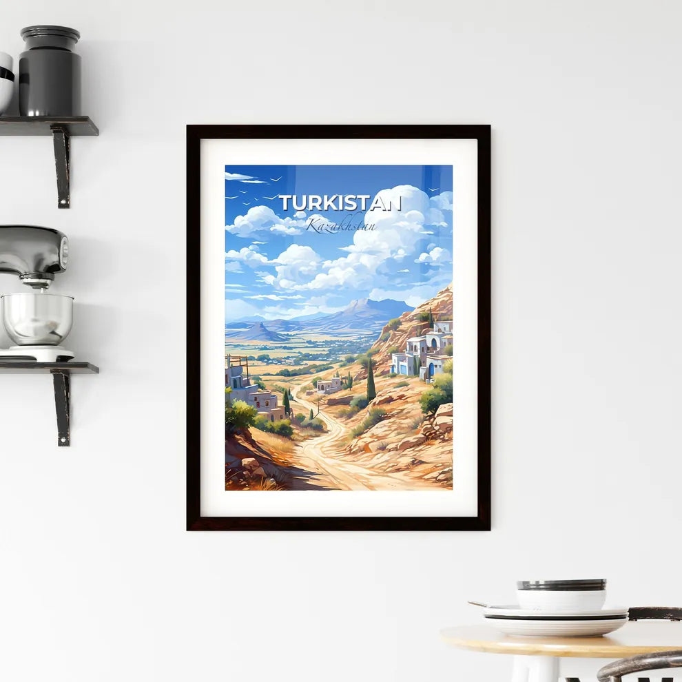 Turkistan, Kazakhstan, A Poster of a landscape with a road and buildings Default Title