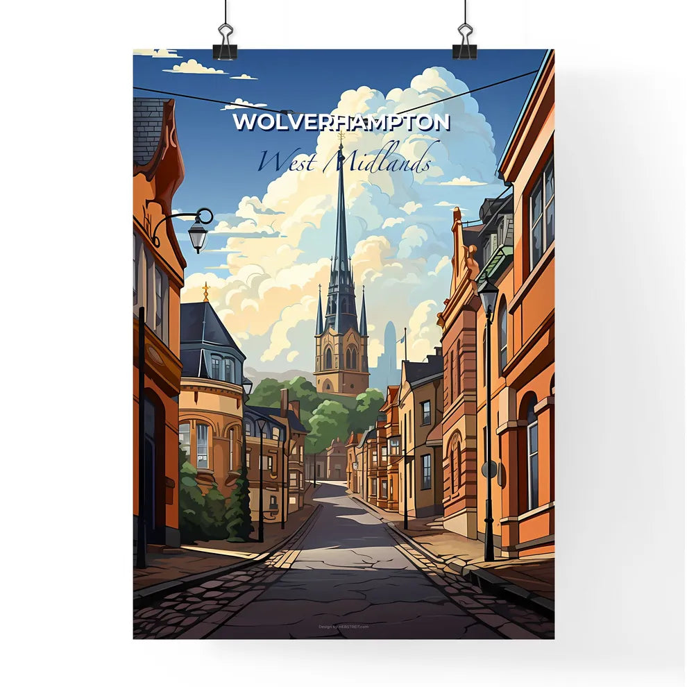 Wolverhampton, West Midlands, A Poster of a street with buildings and a tall tower Default Title