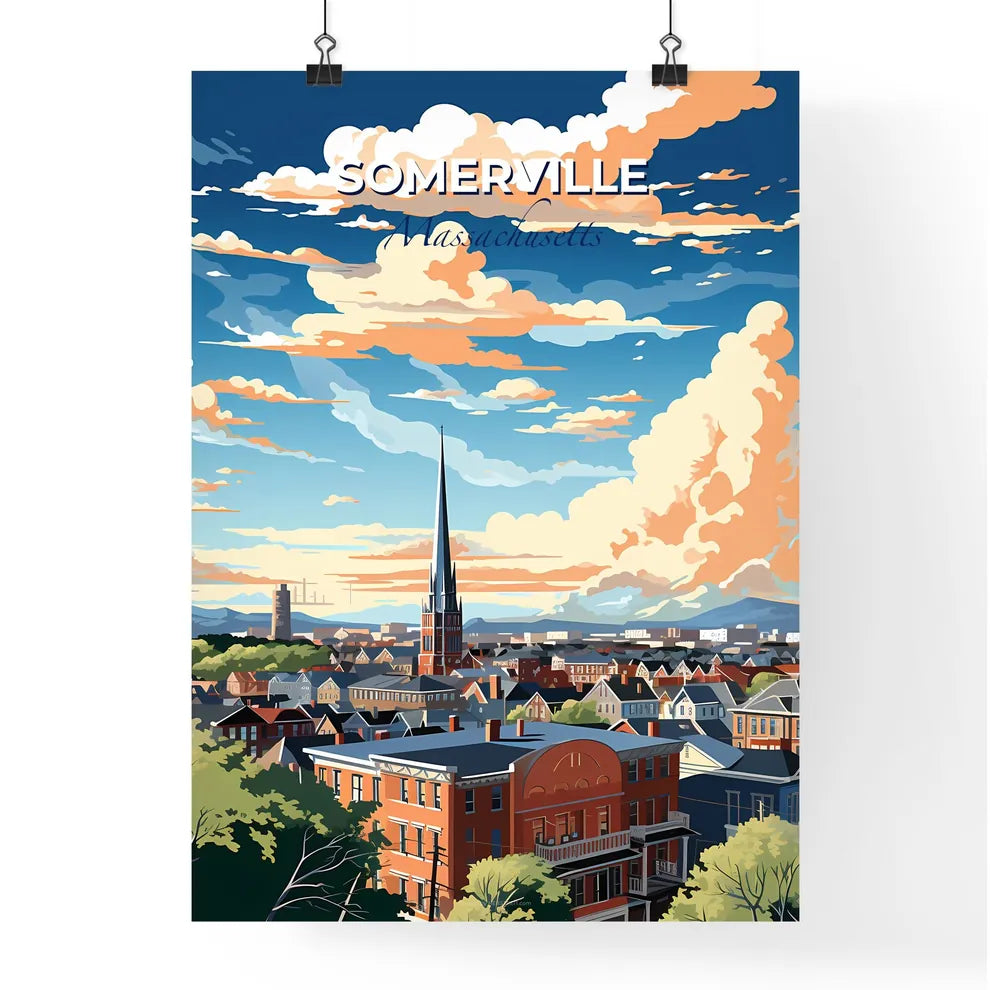 Somerville, Massachusetts, A Poster of a city with a steeple and buildings Default Title
