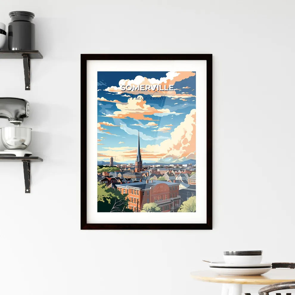 Somerville, Massachusetts, A Poster of a city with a steeple and buildings Default Title