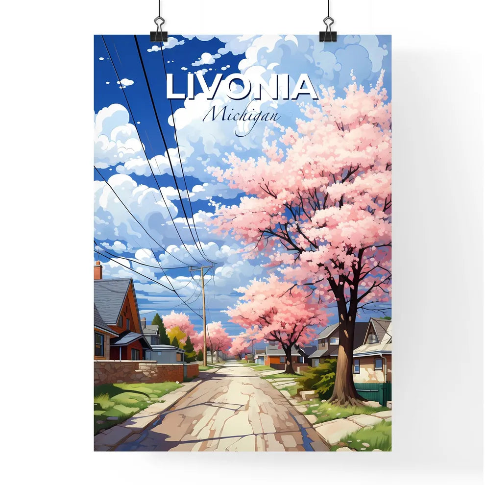 Livonia, Michigan, A Poster of a street with pink trees and houses Default Title