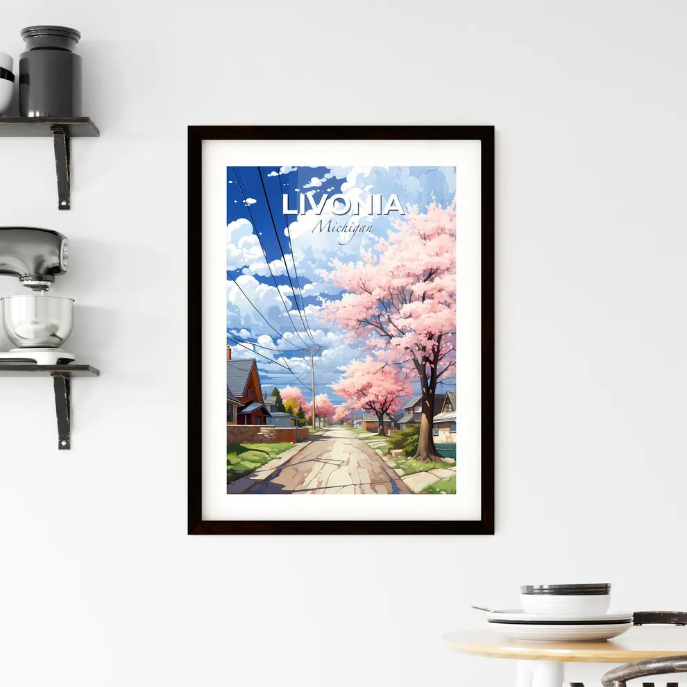 Livonia, Michigan, A Poster of a street with pink trees and houses Default Title