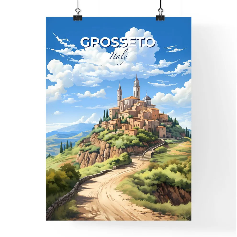 Grosseto, Italy, A Poster of a painting of a town on a hill Default Title
