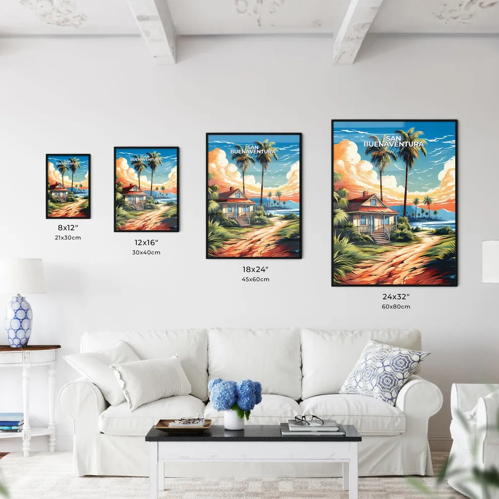 San Buenaventura, California, A Poster of a house on a beach with palm trees and a body of water Default Title