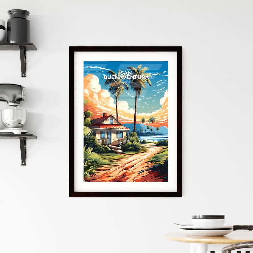 San Buenaventura, California, A Poster of a house on a beach with palm trees and a body of water Default Title