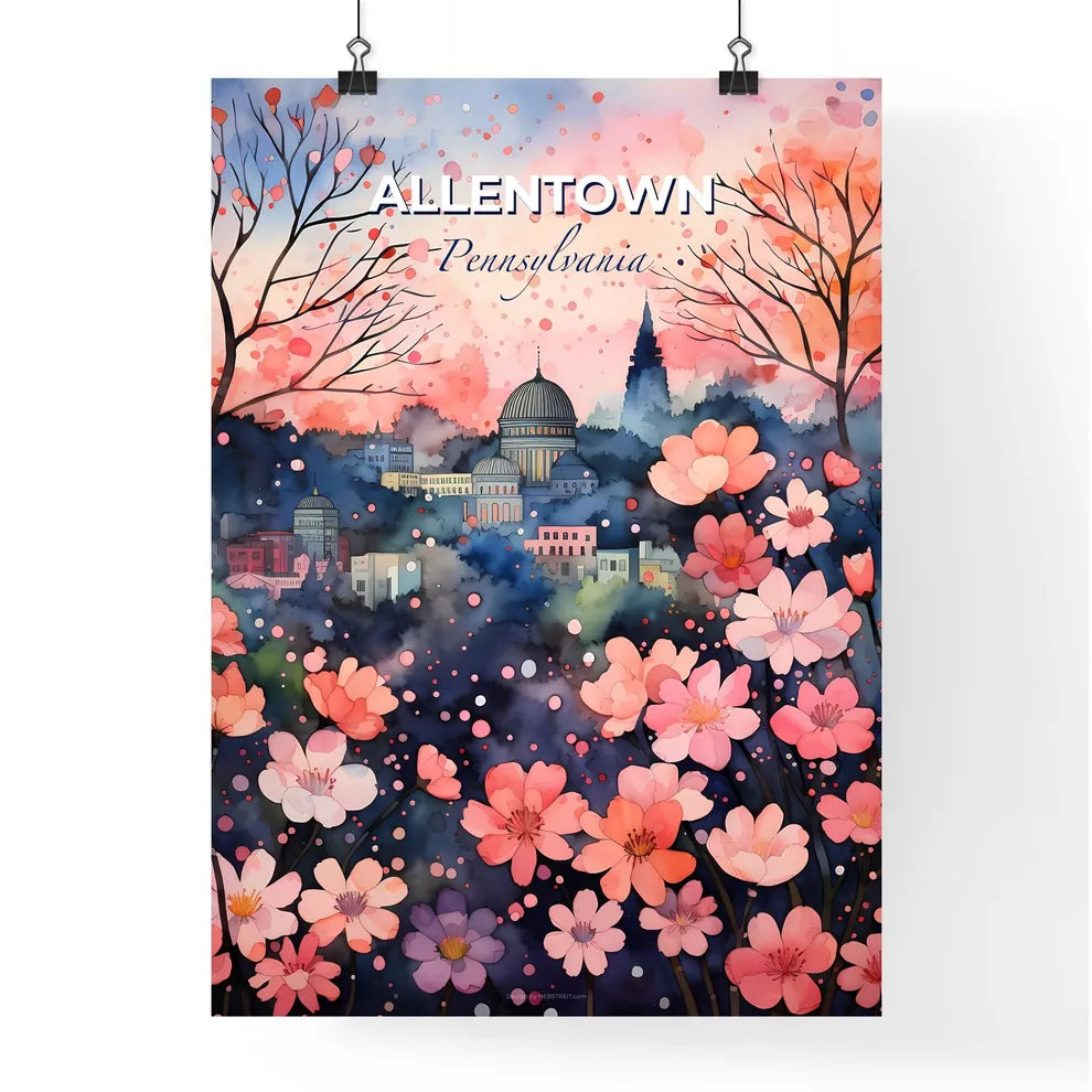 Allentown, Pennsylvania, A Poster of a painting of a city with pink flowers Default Title