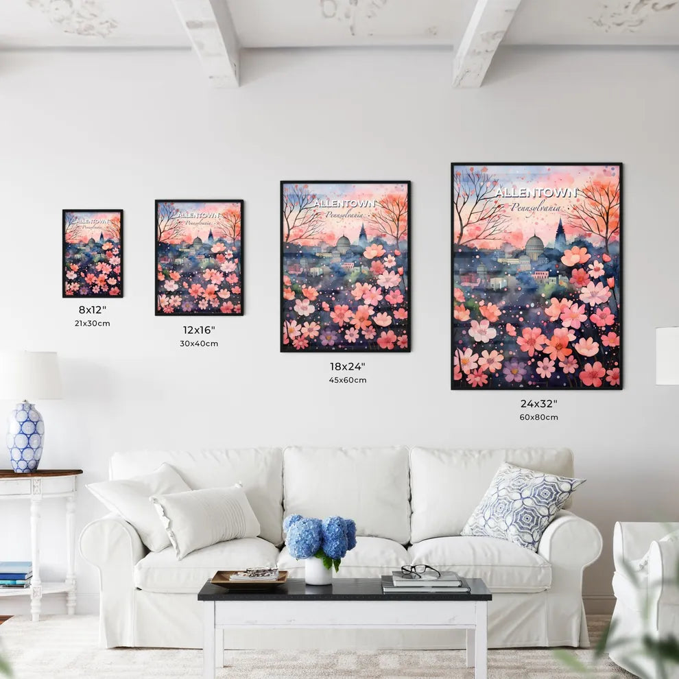 Allentown, Pennsylvania, A Poster of a painting of a city with pink flowers Default Title