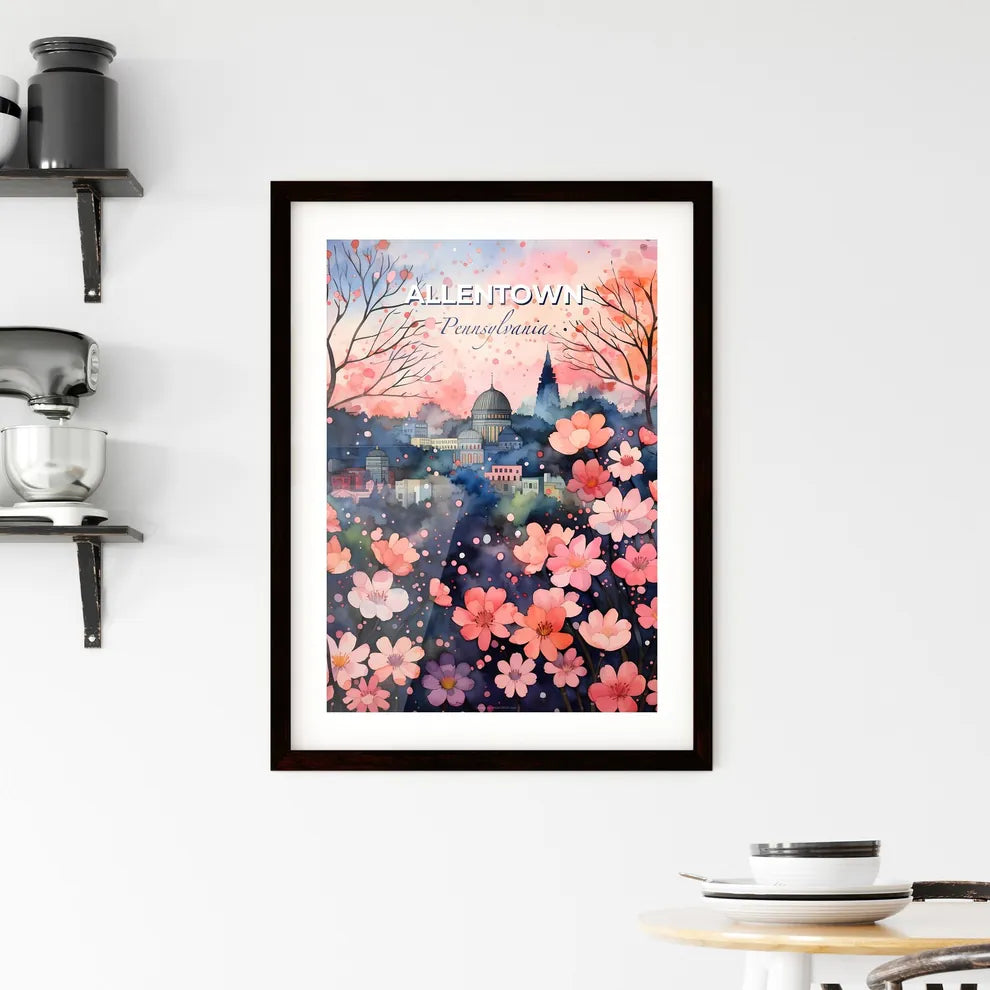 Allentown, Pennsylvania, A Poster of a painting of a city with pink flowers Default Title