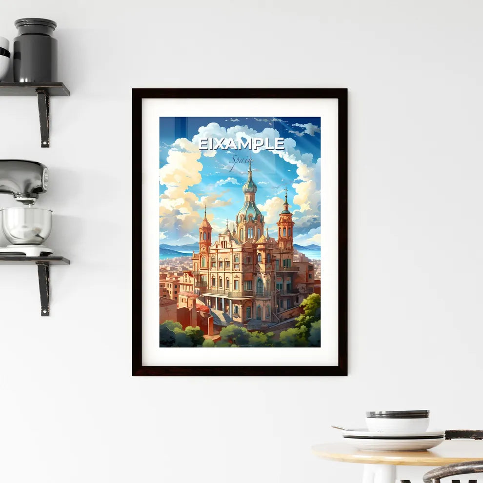 Eixample, Spain, A Poster of a large building with a large tower and a city landscape Default Title