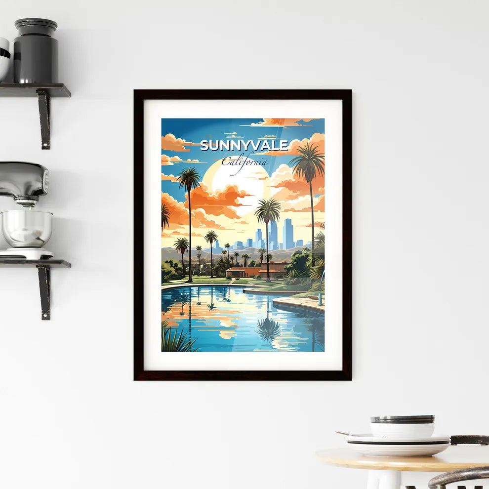 Sunnyvale, California, A Poster of a pool with palm trees and buildings in the background Default Title