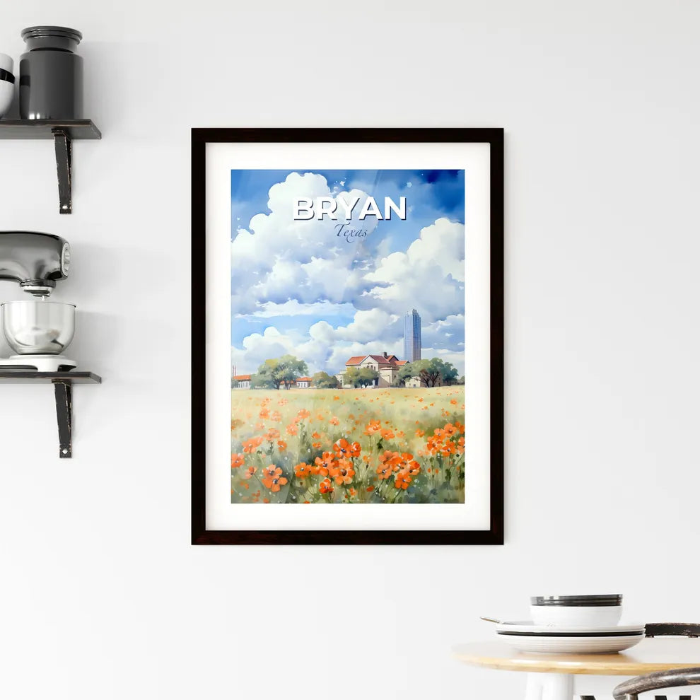 Bryan, Texas, A Poster of a field of flowers with buildings in the background Default Title
