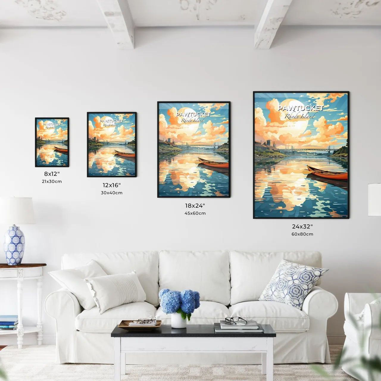 Pawtucket, Rhode Island, A Poster of a painting of a boat on a river Default Title